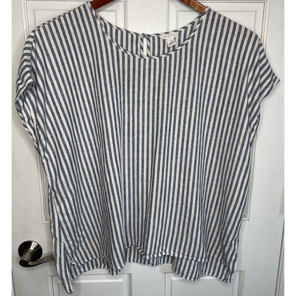 Caslon Nordstrom Women's Stripe Linen Blend Top Sz 3X Dolman Slv Boho Lagenlook - Picture 1 of 9